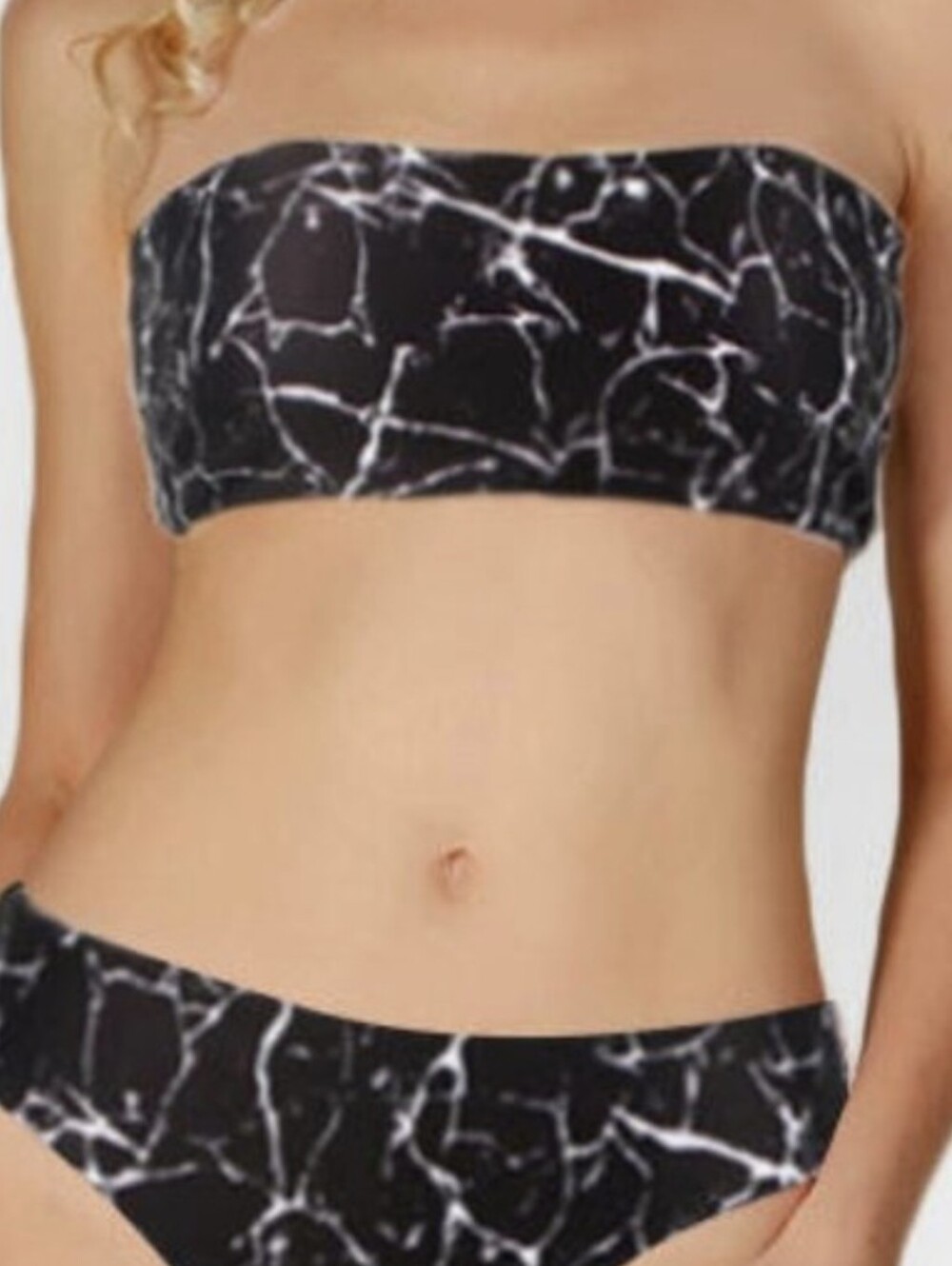 Zaful Black & Multi Colored Marble Bandeau Bikini Set Size MEDIUM
